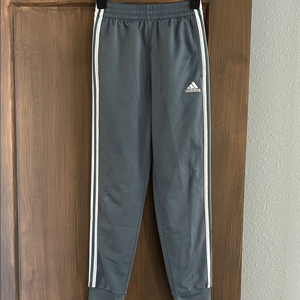 adidas Kids Gray Joggers with White Three-Stripes